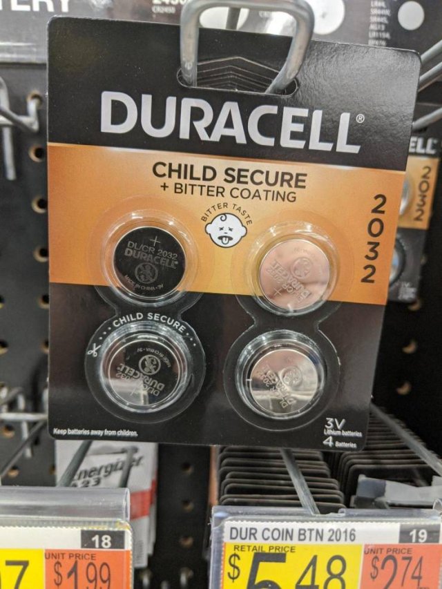 wheel - Duracell Ele Child Secure Bitter Coating Bitted Ngon Nom Taste DlCr 2032 Duracele Secure. Child B2 cung Csonia 3V Keep batteries away from children Uthumbs 4 Batteries nergir Dur Coin Btn 2016 18 19 Unit Price Retail Price Unit Price 7 $1.99 $ 48 