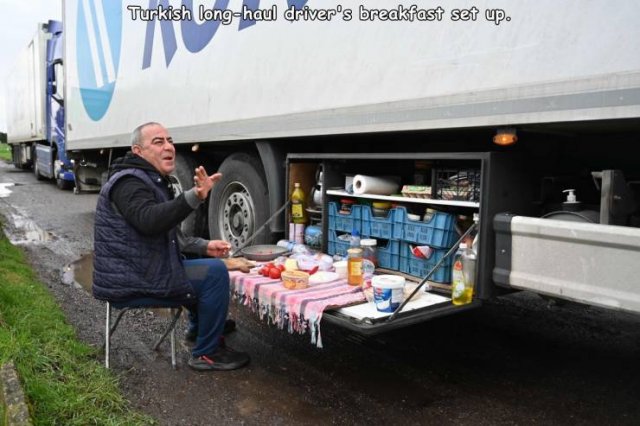 Truck driver - Turkish longhaul driver's breakfast set up.