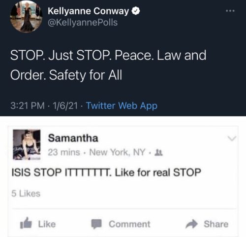 hammer bowling - Kellyanne Conway Stop. Just Stop. Peace. Law and Order. Safety for All 1621. Twitter Web App Samantha 23 mins. New York, Ny. At Isis Stop Ittttttt. for real Stop 5 Comment
