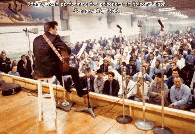 johnny cash at folsom prison - Johnny Cash performing for prisoners at Folsom Prison .