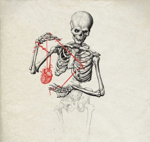 drawing broken heart skeleton