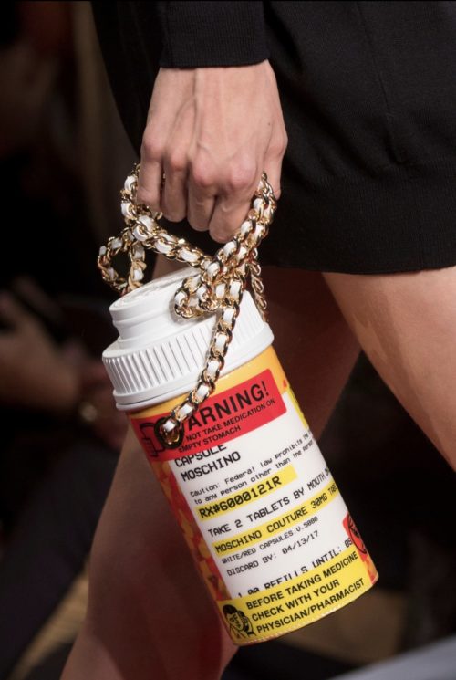 moschino purse pills - Caution Federal law pro to any person other than the Take 2 Tablets By Mouth Moschino Couture 32 1 Od Deftiis Until Before Taking Medicine Arning! Not Take Medication On Cmpty Stomach Capsule Moschino Rx WhiteRed Capsules. U. 500 Di