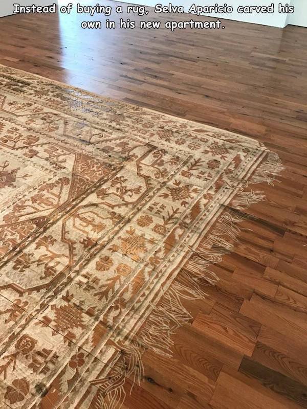 funny pictures - Instead of buying a rug, Selva Aparicio carved his own in his new apartment.