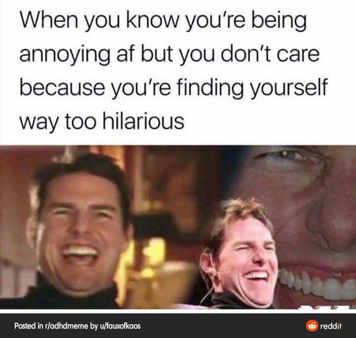 you know you re being annoying meme - When you know you're being annoying af but you don't care because you're finding yourself way too hilarious le Posted in radhdmeme by ufauxofkaos reddit