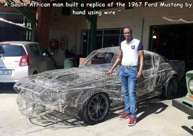 personal luxury car - "A South African man built a replica of the 1967 Ford Mustang by hand using wire." Isted