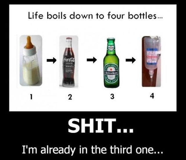 four bottles of life - Life boils down to four bottles... 12 Shit... 'I'm already in the third one...