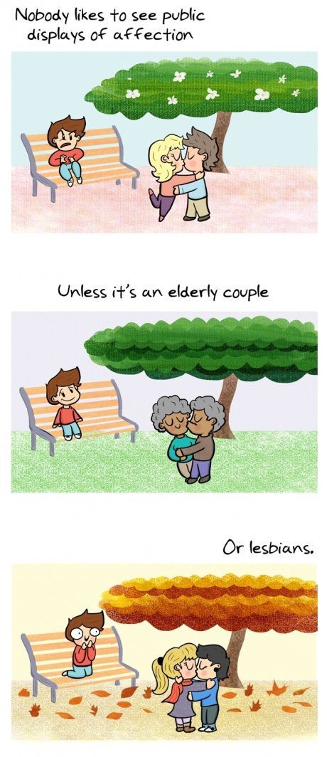 public affection meme - Nobody to see public displays of affection Unless it's an elderly couple Or lesbians.