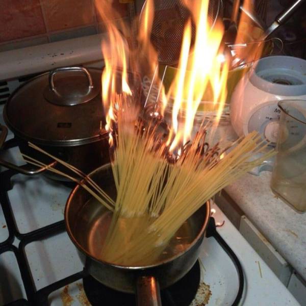 spaghetti on fire