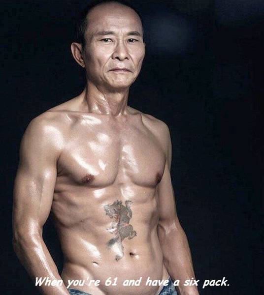 liang yuxiang - When you're 61 and have a six pack.