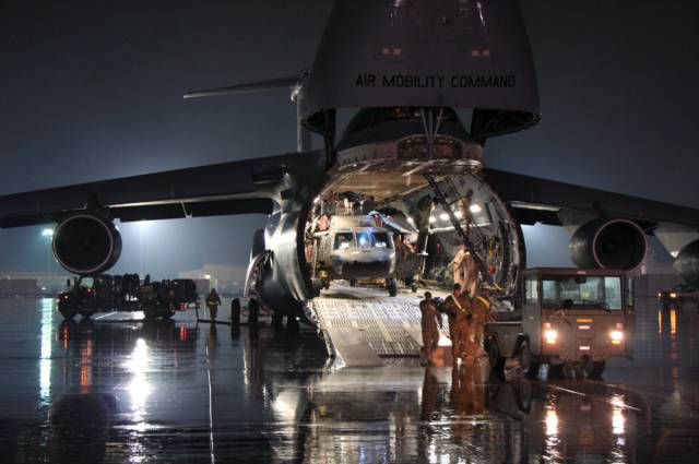 The C-5 (C-5A/B/C Galaxy, C-5M Super Galaxy) is the largest airlifter in the US Air Force fleet. The craft can carry a combat-ready military unit anywhere in the world, as well as deliver the necessary supplies to support the unit.