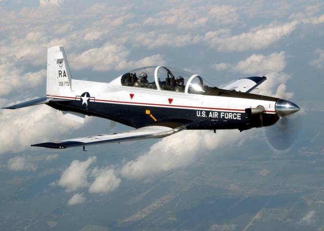 The T-6A Texan II is a primary trainer aircraft intended to teach US Air Force and Navy pilots the common basic flying skills they will need.