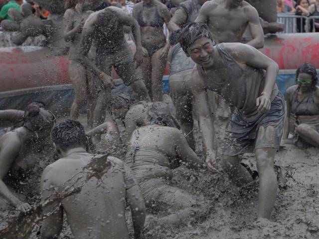 In July, millions gather in the town of Boryeong, South Korea, to participate in the Boryeong Mud Festival, a massive mud party that goes for 10 days.