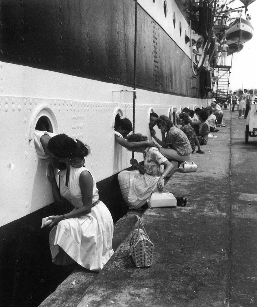 American Soldiers Getting Last Kiss On Ship Before Deployment To Egypt, 1963