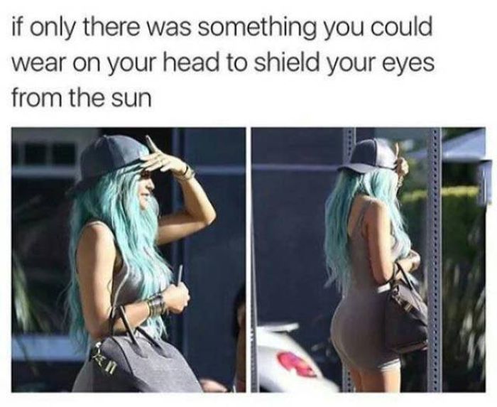 kylie jenner hat meme - if only there was something you could wear on your head to shield your eyes from the sun