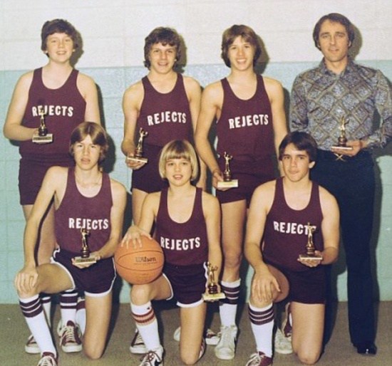 Brad Pitt (center, first row) with his childhood basketball team, the Cherokee Rejects.
