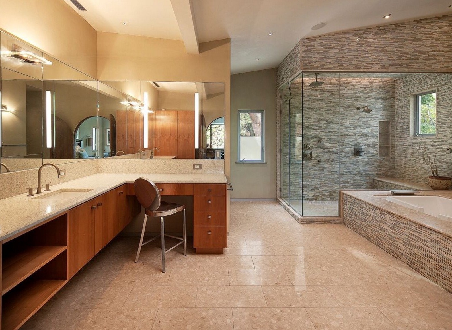 There are also nine sleek bathrooms, some of which are designed with stone and wooden features.