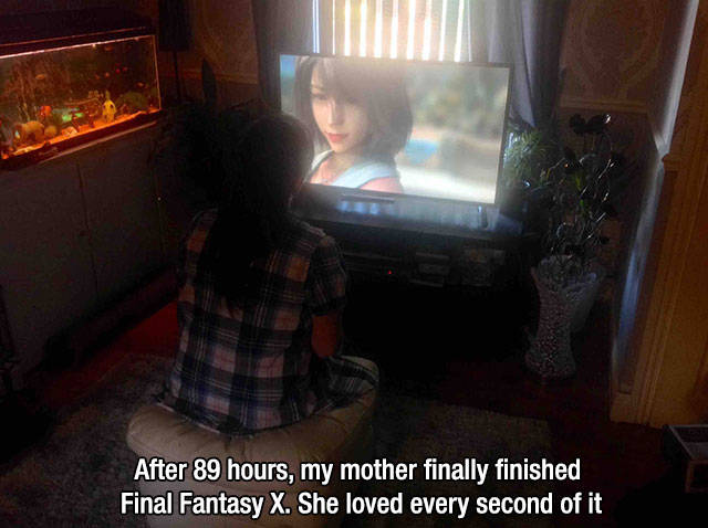 room - After 89 hours, my mother finally finished Final Fantasy X. She loved every second of it