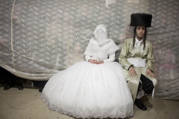 Hasidic Jewish bride and groom.