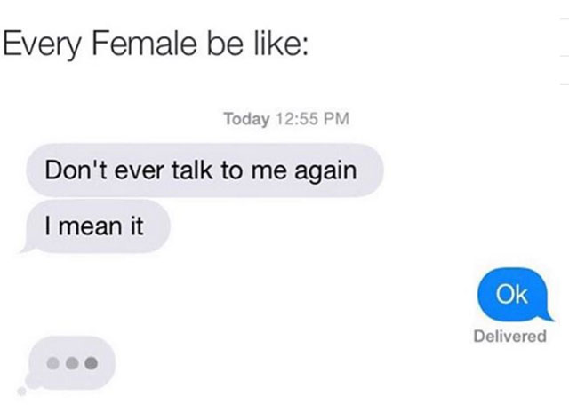 communication - Every Female be Today Don't ever talk to me again I mean it Ok Delivered