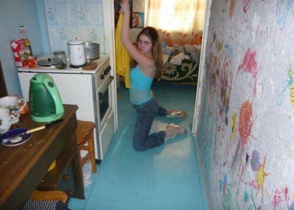 Your best seductive pose will always be overshadowed by an untidy kitchen.