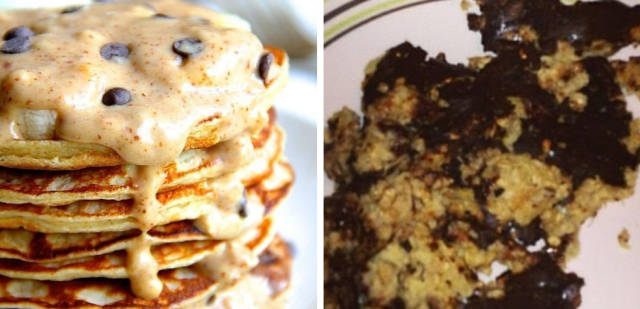 “That one time I tried to make protein pancakes from Pinterest and something went horribly wrong. Also, that’s not chocolate…it’s just burnt.”