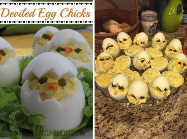 “My mom tried to make deviled-egg chicks for Easter, as depicted in the first picture, but they turned out very wrong.”