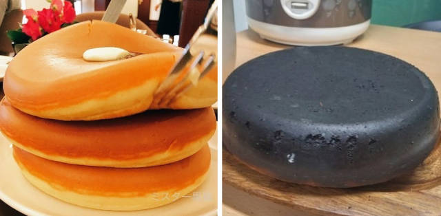 “We tried making those giant, fluffy pancakes with a rice cooker that we kept seeing on Pinterest. The edges became *slightly* burnt…”