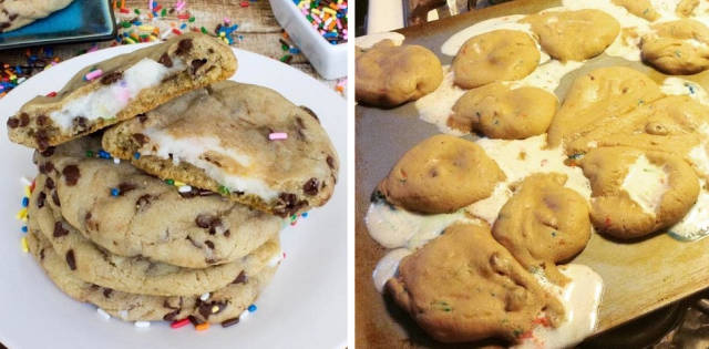 “I tried to make these chocolate chip cookies filled with Funfetti frosting, and clearly Pinterest was a freaking lie…”