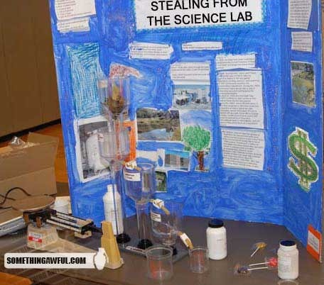 Science projects can get expensive with all the supplies you may need to buy. This kid decided to steal supplies from the science lab instead. But what do you do with a bunch of random tools from the school science lab? How about just make that your project? Now that’s breaking bad.