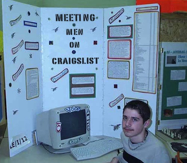 What could possibly be creepier than meeting men on craigslist? How about a teenage guy with a porn star mustache and an ancient computer doing a school project on meeting men on craigslist? Yeah, that is.