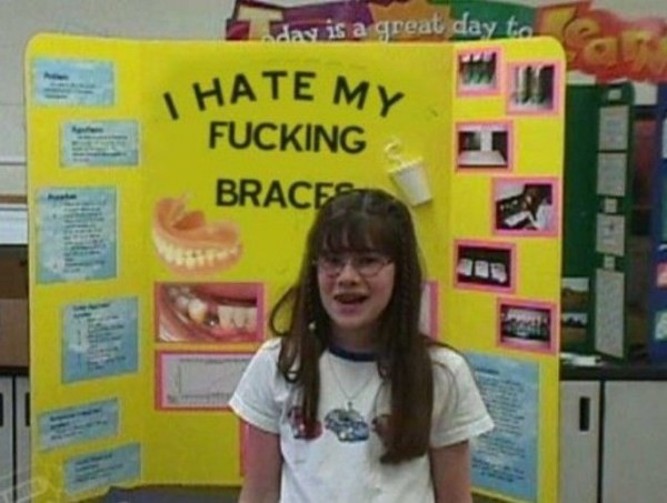 There’s no sugar coating how this girl feels about her braces. What could have been a decent project about oral hygiene and dental care turned into an R-rated rant about how much she hates braces.