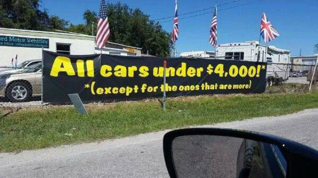 you had one job - ord Motor Vehics A cars under $4,000!" except for the ones that are more