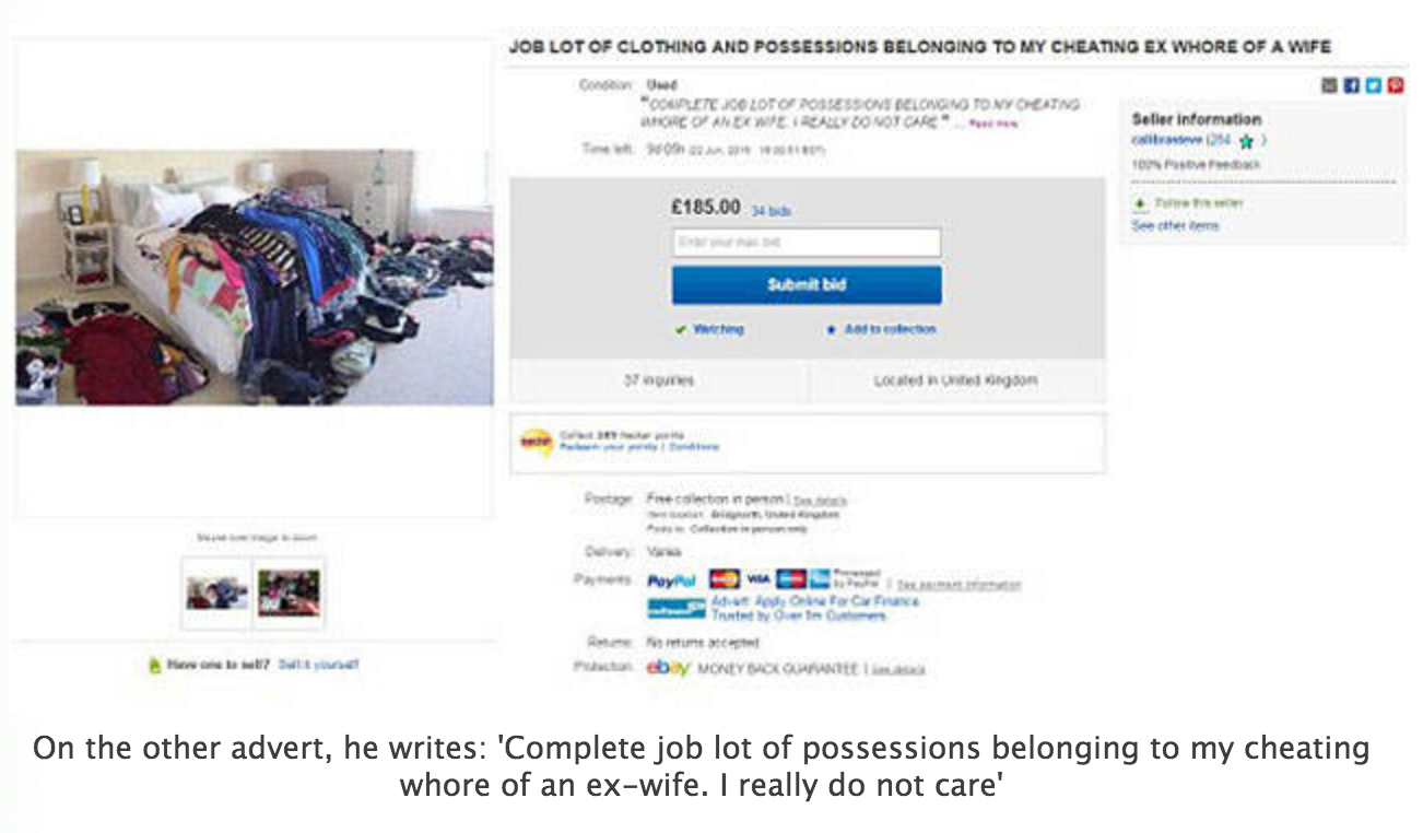 Guy Gets Revenge On His “Cheating Whore Of An Ex-Wife” By Putting Her Stuff On eBay