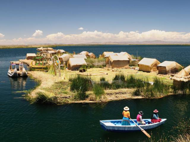 Step onto the floating islands of Lake Titicaca in South America, which are still inhabited by the indigenous Uros people.