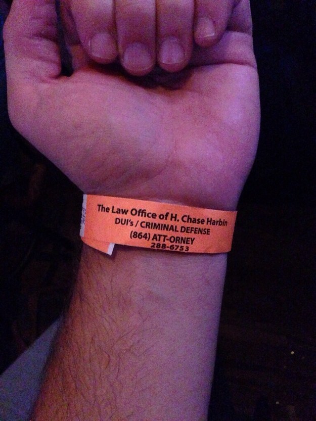 The lawyers who advertise on nightclub entry wristbands.