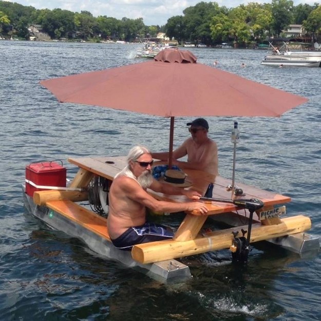 People who know how to do a picnic on a boat.