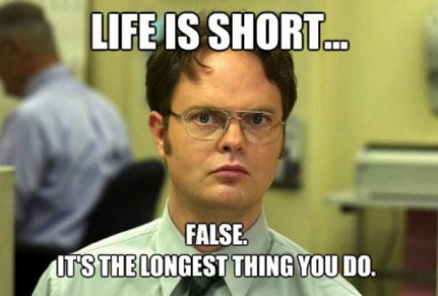 work meme with Dwight from The Office about life being long
