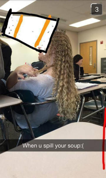 ramen noodle hair snapchat - When u spill your soup