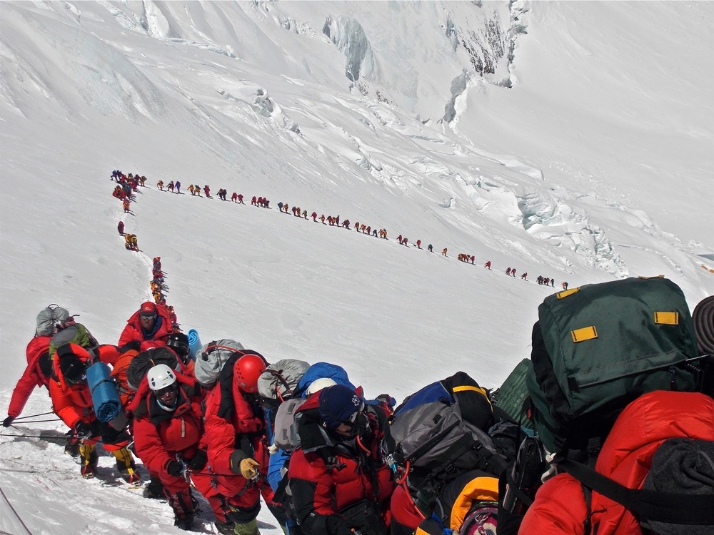 Climbers going up Mount Everest in May 2013