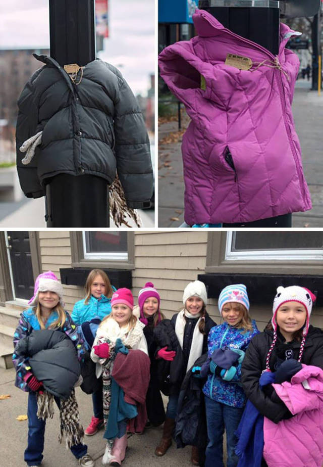 These kids in Canada tied coats to street poles to help the homeless prepare for Winter.