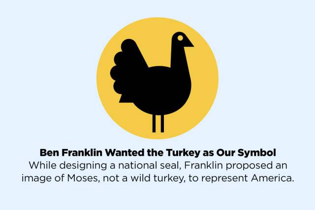 beak - Ben Franklin Wanted the Turkey as Our Symbol While designing a national seal, Franklin proposed an image of Moses, not a wild turkey, to represent America.