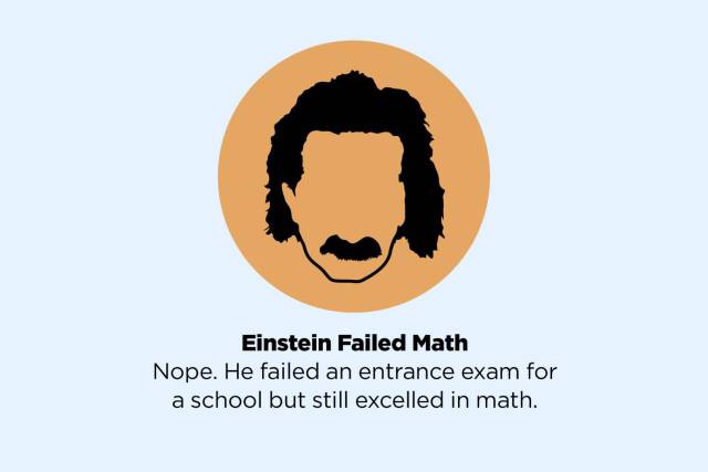 false fact - Einstein Failed Math Nope. He failed an entrance exam for a school but still excelled in math.