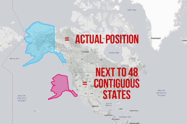 Back to Alaska – this map shows that, while it’s still the biggest US state, it’s nowhere near as big as most maps make it look.