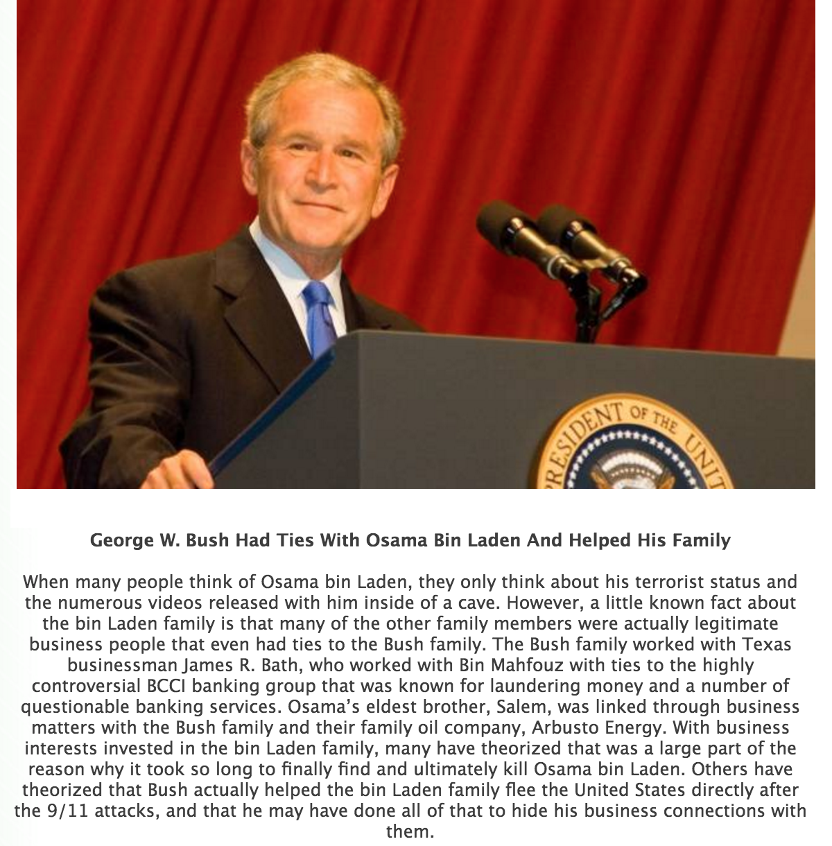catholic news 2017 10 24 - George W. Bush Had Ties With Osama Bin Laden And Helped His Family When many people think of Osama bin Laden, they only think about his terrorist status and the numerous videos released with him inside of a cave. However, a litt