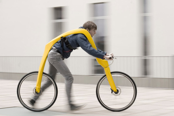 PEDAL-FREE BICYCLE: This impractical bike that has no seat or pedals and relies on running momentum.