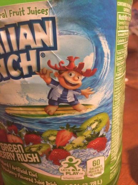 The Hawaiian Punch guy is wearing a HAT: