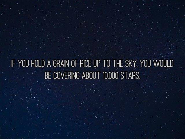 space facts - "If You Hold A Grain Of Rice Up To The Sky You Would Be Covering About 10.000 Stars.