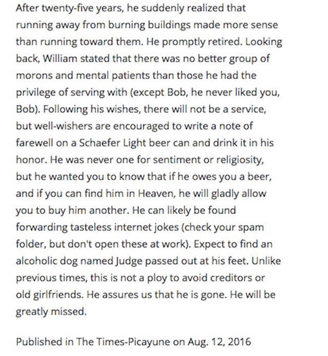 Fireman Writes His Own Hilarious Obituary