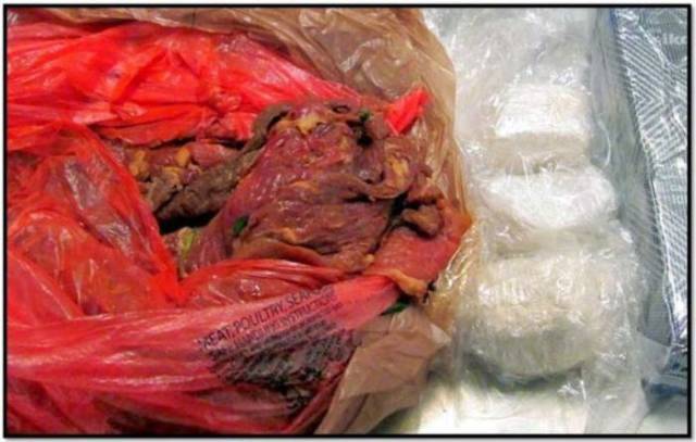 Even though everything on TV and in movies says you can't smuggle drugs onto a plane, that doesn't stop everyone. These guys tried to smuggle cocaine aboard by hiding it in some raw meat.