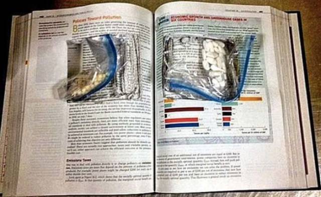 Hollowing out school books isn't a very effective drug smuggling method.
